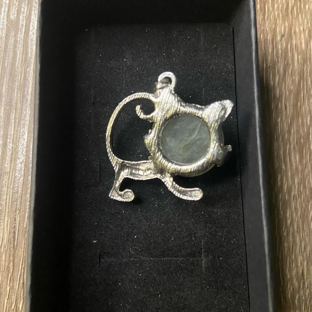 Labradorite Silver Plated Cat Pendant